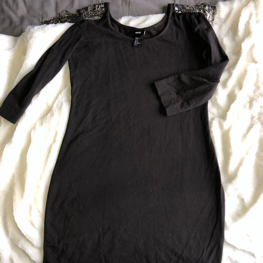 Mini dress with beaded shoulders